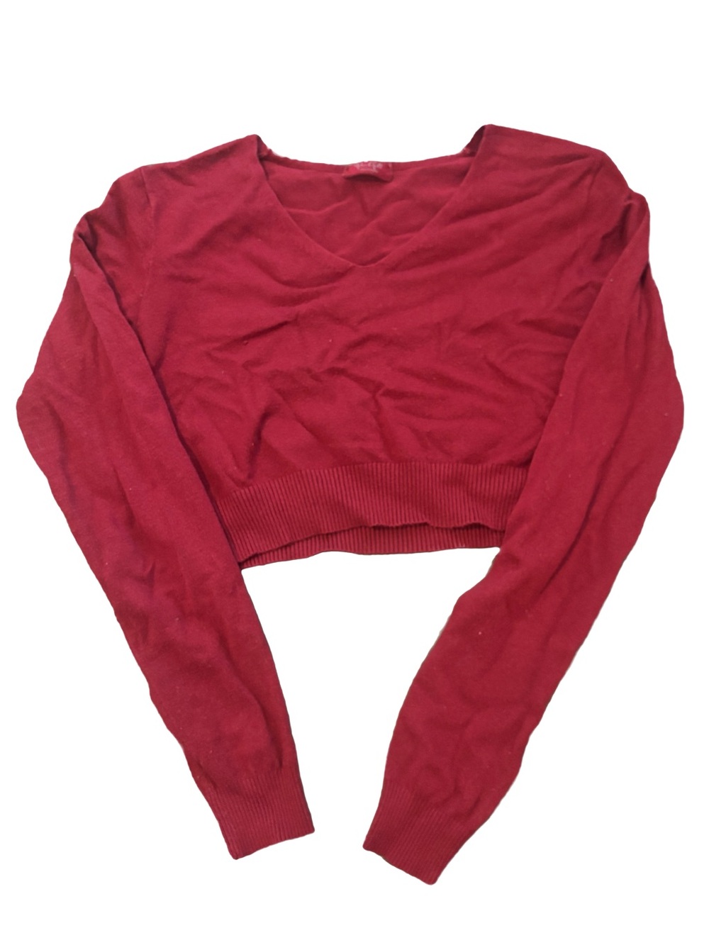 Women's Red V-Neck Cropped Sweater Top